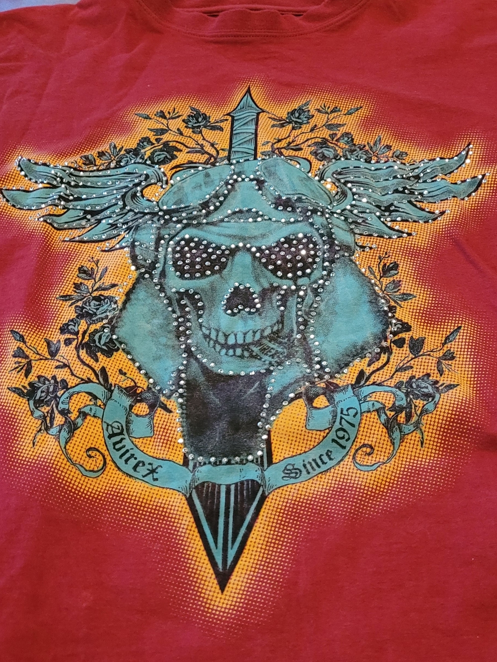 Avirex Red Graphic Skull Tee Pinkman Style Large